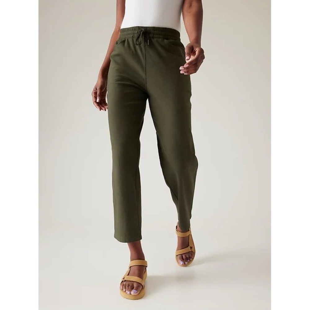 Athleta Farallon Cropped Relaxed Straight Leg Pull-On Pants Olive Green Size XL - Picture 1 of 8